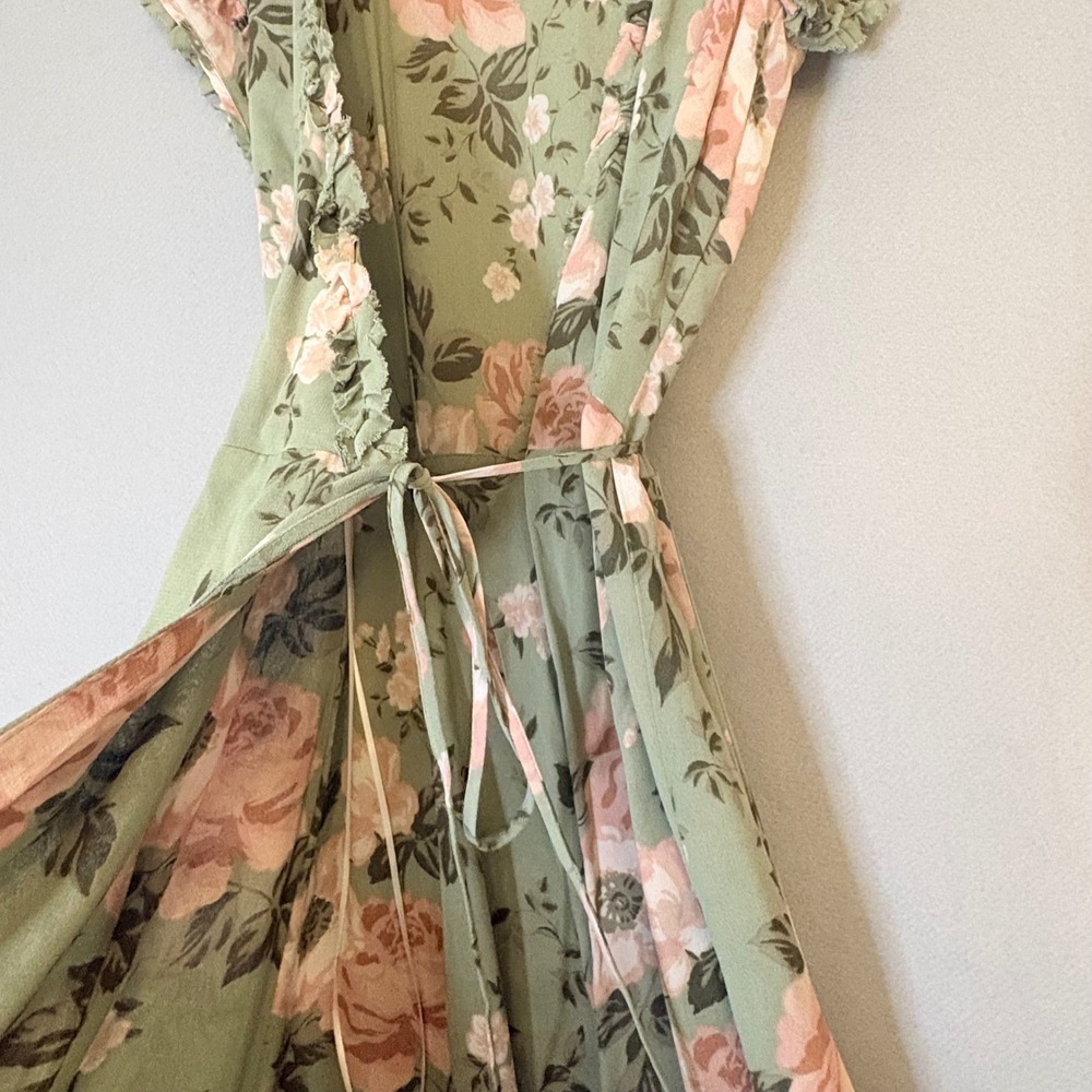 Reformation Gwenyth Midi Wrap Dress Athena Romantic Floral Print Green Pink Med - Picture 7 of 14